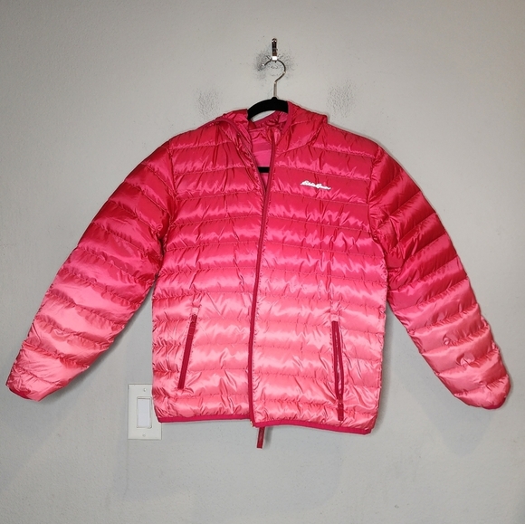 Eddie Bauer Reversible Down Puffer Pink Ombre Coat Kids Youth Size L (14/16) - Picture 11 of 16